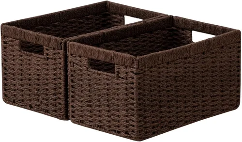 Miniatura 9 de joybest Cestas de mimbre negro para estantes, 13.4 pulgadas de largo x 8.3 pulgadas de ancho x 7.1 pulgadas de alto, cestas de almacenamiento