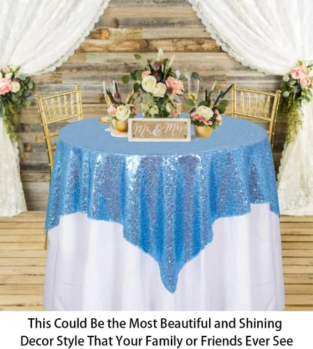 Miniatura 3 de ShinyBeauty Mantel de lentejuelas color azul bebé de 50 x 50 pulgadas, mantel cuadrado con purpurina azul claro, mantel de Acción de Gracias, 50 x