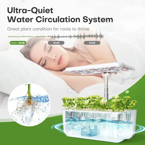Miniatura 5 de Ahopegarden Sistema de cultivo hidropónico de jardín interior: Kit de germinación de plantas de 10 vainas, lámpara de crecimiento de hierbas y Blanco