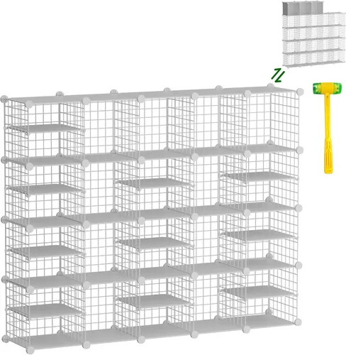Miniatura 9 de Organizador de almacenamiento de cubos de alambre, 12 cubos convertidos en 14 cubos, rejillas de metal resistentes, estantes de almacenamiento