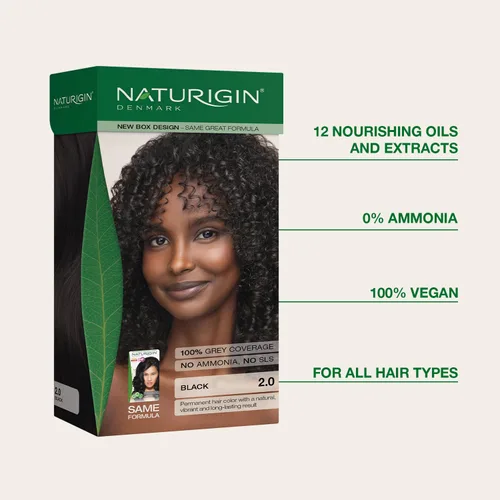 Miniatura 3 de Naturigin Tinte permanente para el cabello, negro 2.0, sin amoníaco, cobertura 100% de canas, fórmula natural nutritiva, para todo tipo de cabello