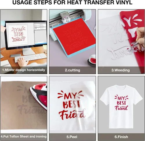 Miniatura 6 de Dysania Paquete de vinilo rojo de transferencia de calor – (12 x 12 pulgadas), vinilo HTV rojo, paquete de 10 vinilos para planchar para Silhouette