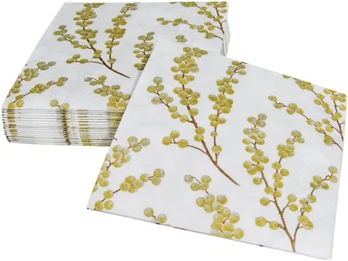 Miniatura 6 de Entertaining with Caspari Berry Branches - Servilletas de papel para cóctel, color blanco y dorado, paquete de 20