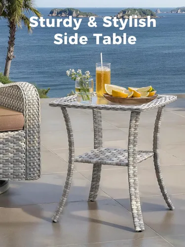 Miniatura 6 de Juego de muebles de mimbre para patio al aire libre de 3 piezas, sillas de patio giratorias mecedoras con respaldo alto con cojines gruesos de 4