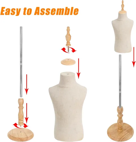 Miniatura 4 de Forma de vestido para niños con base de madera, maniquí infantil para exhibición, formas de busto corporal Maniki, 4-5 años de edad