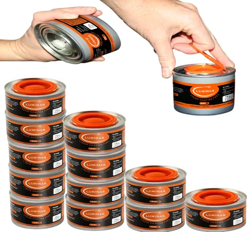Miniatura 9 de Luminar Latas de combustible de rozaduras con mecha resellable, paquete de 6, 6 horas, quemadores de calidad premium para calentadores de alimentos