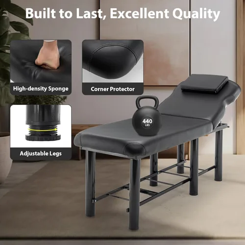 Miniatura 7 de Mesa de masaje profesional con respaldo, mesa de terapia física estacionaria de piel sintética, equipo de belleza de peluquería con marco de metal