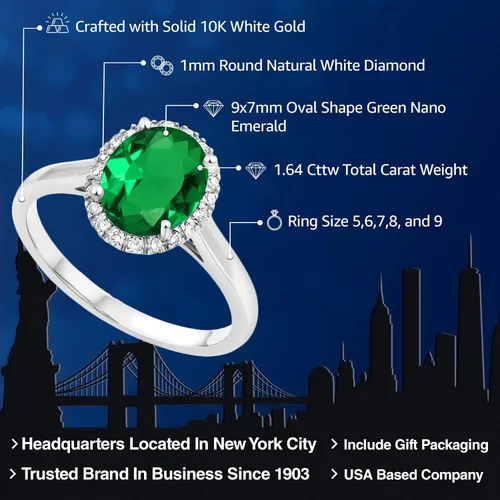 Miniatura 25 de Gem Stone King Anillo de compromiso ovalado de oro blanco de 10 quilates con piedra natal y halo de diamantes Ovalado de 0.354 x 0.276 in Anillo
