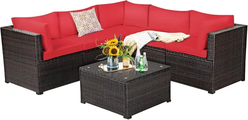 Miniatura 35 de Tangkula Juego de muebles de mimbre de patio de 7 piezas, juego de sofá modular de ratán para 6 personas con cojines de asiento y respaldo, 2 Azul