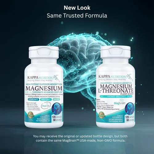 Miniatura 2 de Kappa Nutrition potenciado por Magbrain™ Magnesio L-treonato de origen vegetal, 420 mg de magnesio elemental (3 cápsulas) de 2,253 mg, 120 cápsulas