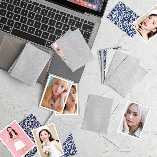 Miniatura 6 de Amabro 100 fundas para tarjetas, fundas protectoras para tarjetas de intercambio de Penny Sleeves Bling Silver Trading Card Sleeve Transparente
