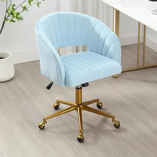 Miniatura 28 de ABET Silla de escritorio con ruedas, silla de oficina en casa de terciopelo, silla giratoria con base dorada, sillas acentuadas modernas tapizadas