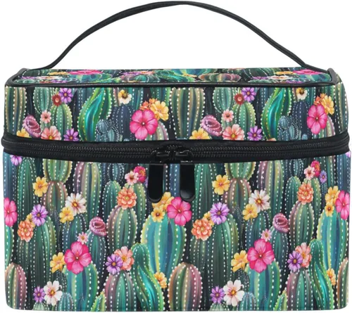 Miniatura 10 de Bolsa de maquillaje, bolsa organizadora de maquillaje de viaje con estampado de leopardo rosa, neceser para niñas, mujeres y mujeres, Geométrico 115