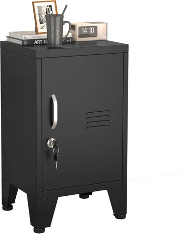PAOFIN Armario de almacenamiento de armario de metal negro de 24.4 pulgadas de alto con 1 puerta, archivador con estantes, gabinete de