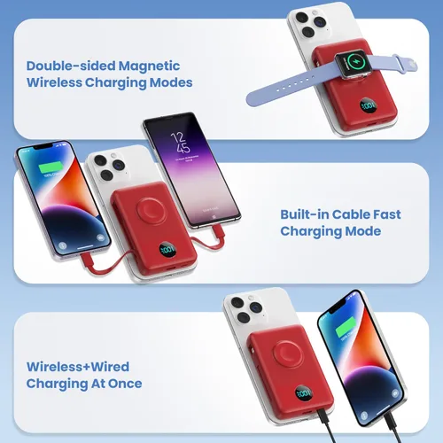 Miniatura 20 de Cargador portátil magnético de 10800 mAh para iPhone con cables integrados, cargador de batería inalámbrico 6 en 1 con cargador iWatch, pantalla LCD