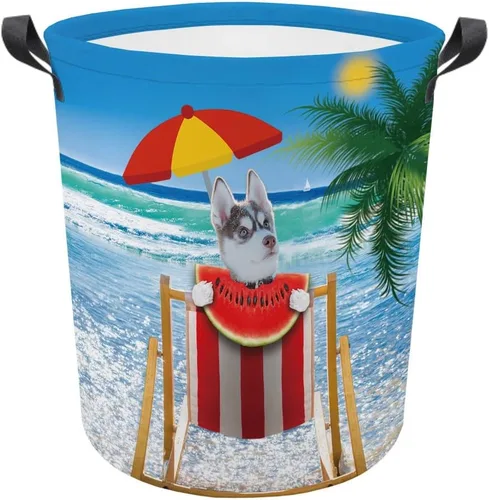 Miniatura 18 de Cesta plegable con estampado de perro, lindo Cavalier King Charles Spaniel Sandía con asa, caja de juguetes, bolsa de almacenamiento