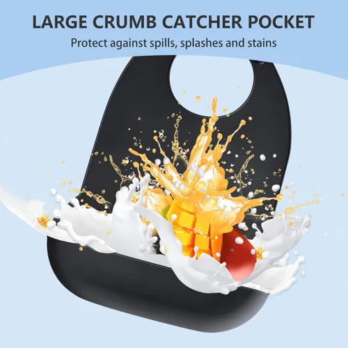 Miniatura 6 de Baberos para adultos Kinggrand Kitchen para hombres, mujeres, ancianos - Babero de silicona para adultos para comer - Baberos lavables con recogedor