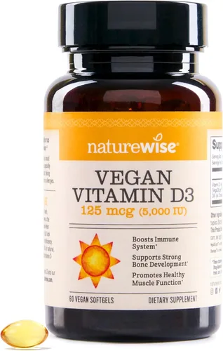NatureWise Vitamina D3 vegana 5000iu (125 mcg) D3 de liquen - Apoya el sistema inmunológico, muscular y la salud ósea, alta absorción con aceite de