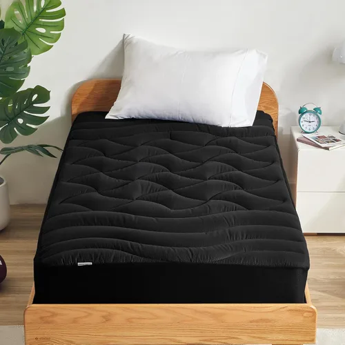 Miniatura 19 de SLEEP ZONE Cubrecolchón refrescante tamaño individual para cama individual, protector de colchón acolchado zonificado de primera calidad, funda Gris