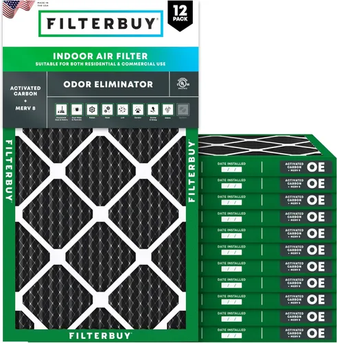 Miniatura 12 de Filterbuy Filtro de aire MERV 8 de 20 x 25 x 1 pulgadas (paquete de 12), filtros de aire plisados para calefacción, calefacción, aire acondicionado