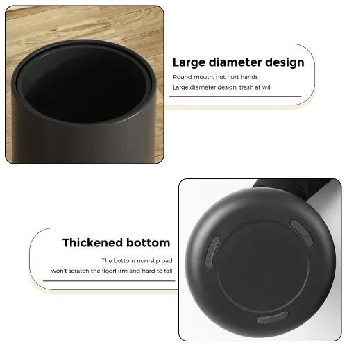 Miniatura 2 de Cubo de basura pequeño de 8 litros/2.1 galones, moderno bote de basura de metal negro, cubo de basura grande abierto con doble barril para NEGRO-8L
