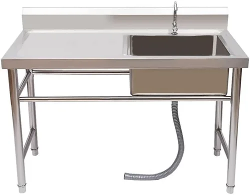 Miniatura 9 de Fregadero de acero inoxidable 304 para preparación y uso general, fregadero al aire libre, fregadero de cocina comercial de doble tazón, 2
