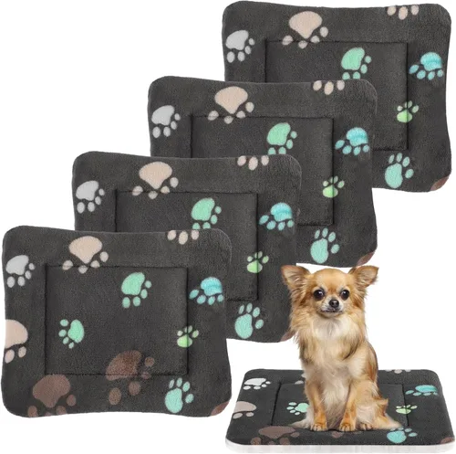 Miniatura 19 de Tuanse Paquete de 4 Tapetes de Cama Ultra Suaves para Perros y Gatos con Lindos Estampados, Almohadilla Reversible de Vellón para Jaula/Perrera
