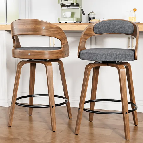 Miniatura 48 de YaFiti Taburetes de bar, taburetes de bar de 26 pulgadas de altura de mostrador con patas de madera curvada, taburetes giratorios con respaldo