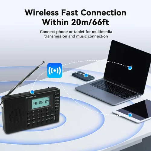 Miniatura 7 de Retekess Radio de onda corta V115, Radio Digital AM FM, receptor de onda corta con batería recargable de 1000 mAh, preajustes, reproducción