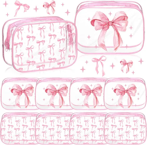 Miniatura 9 de Kacctyen 10 bolsas de maquillaje con lazo negro, regalos a granel para niñas y mujeres, regalos de fiesta de cumpleaños, coqueta, lazo pastel