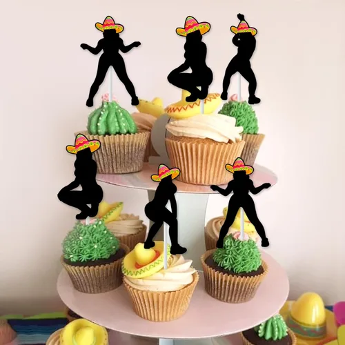 Miniatura 3 de Cheereveal 24 piezas de adornos para cupcakes de fiesta Twerk para niñas y mujeres, palillos de sombrero, fiesta mexicana, temática divertida