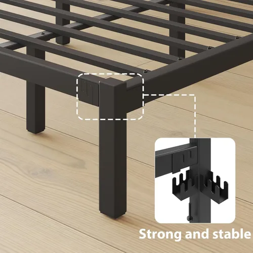 Miniatura 4 de LOEWAY Base de cama de tamaño individual con cabecero y estribo, espacio de almacenamiento debajo de la cama de 12 pulgadas, marco de cama de Negro