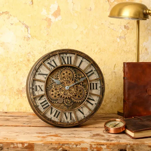 Miniatura 3 de Reloj de pared de 18 pulgadas con engranajes en movimiento, decoración industrial steampunk de gran tamaño, relojes de pared de metal antiguos