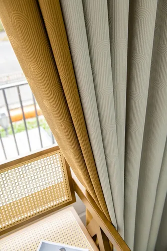 Miniatura 4 de Daesar Blackout Curtains for Bedroom 63 Inch Length, Eyelet Thermal Drapes Splicing Jacquard Geometric Texture Beige White Yellow Blackout Curtains