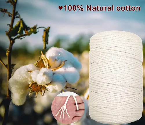 Miniatura 4 de Cuerda de macramé de 0.118 in para 220 yardas, cuerda de algodón de 68.8 pies, cuerda de macramé de color 100% natural para kit de macramé, ganchos