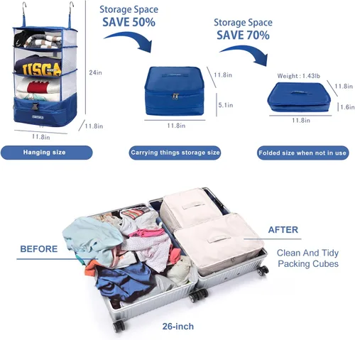 Miniatura 87 de TABITORA - Estantería portátil y plegable de gran capacidad con ganchos para colgar, ideal como almacenamiento para viajes