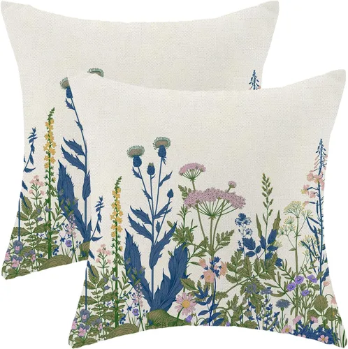 Miniatura 21 de AEIOAE Fundas de Almohada de Primavera 12x20 Pulgadas Juego de 2, Fundas de Almohadas Decorativas de Flores Silvestres y Plantas Verde Salvia