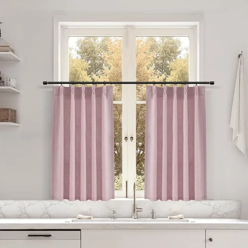 Miniatura 137 de Juego de 2 paneles de cortinas de ventana de cocina beige de 24 pulgadas de largo, con textura de lino, plisadas, filtrantes de luz, semi pequeñas