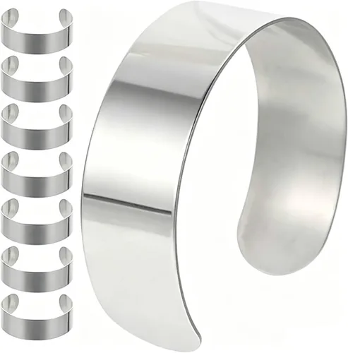 Milisten - 8 pulseras de acero inoxidable en blanco, 6.3 x 0.8 pulgadas