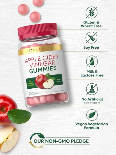 Miniatura 5 de Carlyle Gomitas veganas de vinagre de sidra de manzana, 75 unidades, sabor a manzana, sin OMG, sin gluten, suplemento ACV