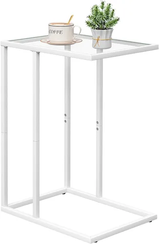 Miniatura 12 de Mesa auxiliar de cristal en C, mesa auxiliar para sofá, mesa auxiliar de vidrio templado con marco de metal, mesa de bandeja de TV para espacio Negro