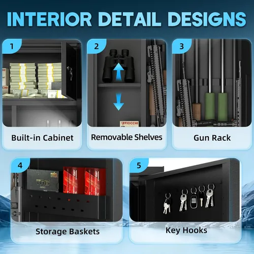 Miniatura 3 de Caja fuerte grande para 12-15 rifles y pistolas, gabinetes de armas para rifles y escopetas con teclado digital y modo de alarma, caja fuerte