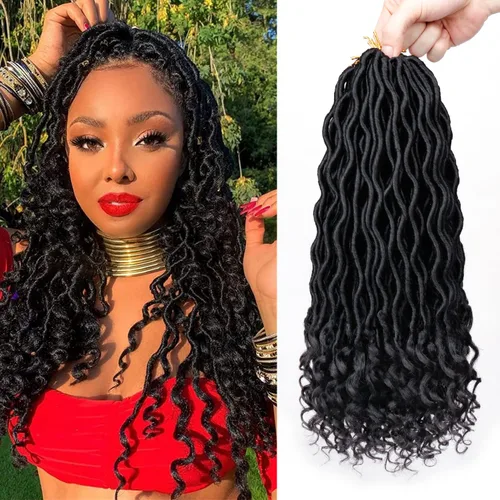 Miniatura 29 de Cabello de Ganchillo Goddess Locs - 8 Paquetes de 12 Pulgadas de Cabello Rizado Faux Locs de Ganchillo para Mujeres Negras, Cabello Rizado 1B-30#