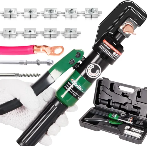 Pinza Hidráulica para Lengüetas de Cable 10 TON USA 12 AWG a 00 (2/0) Kit de Herramienta de Alambre y Terminal de Cable Eléctrico con 9 Troqueles