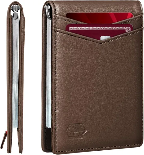 Miniatura 65 de Cartera Zitahli minimalista, delgada, con bolsillo frontal plegable y clip para billetes, bloqueo RFID efectivo y diseño inteligente, para hombre