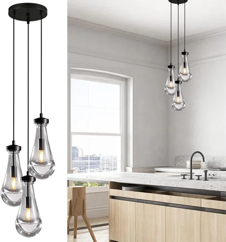 Miniatura 9 de Luces Colgantes Modernas de Gota de Lluvia, Luces Colgantes para Isla de Cocina, Lámpara de Comedor con Barra de Latón, Candelabro de Gota de Lluvia