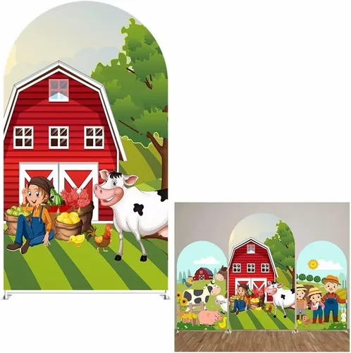 HUAYI Cubierta de fondo de arco de granjero rojo de dibujos animados para fiestas de granja para niños, decoraciones de fondo de Chiara, cubiertas