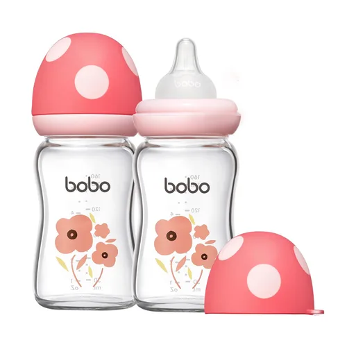 Miniatura 45 de YOHKOH Biberón de vidrio natural con pezón de flujo lento de nivel 1, biberones anticólicos para recién nacidos, botella de vidrio de cuello ancho