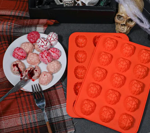 Miniatura 7 de Webake Brain - Molde de chocolate para Halloween, tamaño bocado, 15 cavidades para Halloween, chocolate, dulces, gelatina, cupcake, golosinas