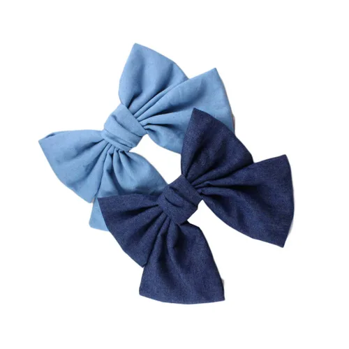 Miniatura 10 de Pinza para el pelo de mezclilla azul, con lazo para niñas, color azul, vaqueros, pasador para el pelo para niñas, lazos grandes, BW01 (azul claro)